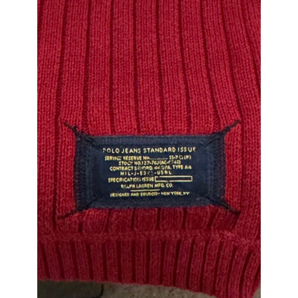 Vintage Polo Jeans Co Ralph Lauren Sweater Mens Large Red Ribbed Cotton Crewneck - Picture 6 of 11
